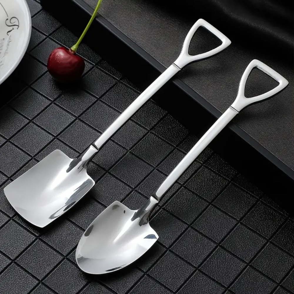 Set of 2-Stainless Steel Shovel Spoons Silver Teaspoons- Coffee Cereal